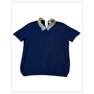 Gently Worn Chic J.Crew Blue Flower Collared Polo, Size M (BB01)